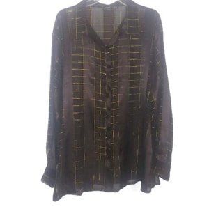 Vintage Fleurs by Elegant Editions Sheer Gold Metallic Black Button Down